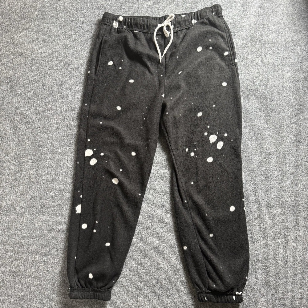 Black White Paint Splatter Bleach Fleck Fleece Joggers Sweatpants Unisex 2X